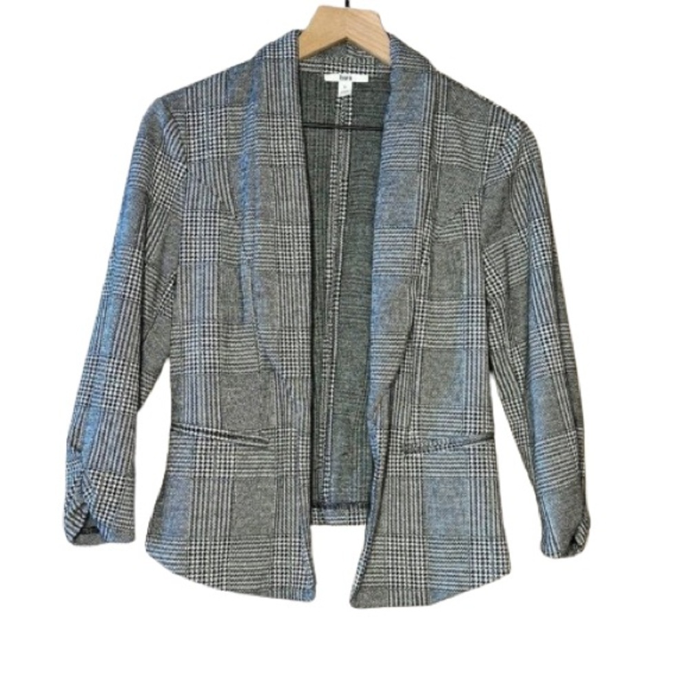 Women's S BAR lll Plaid/Herringbone Blazer Black White Open Style
